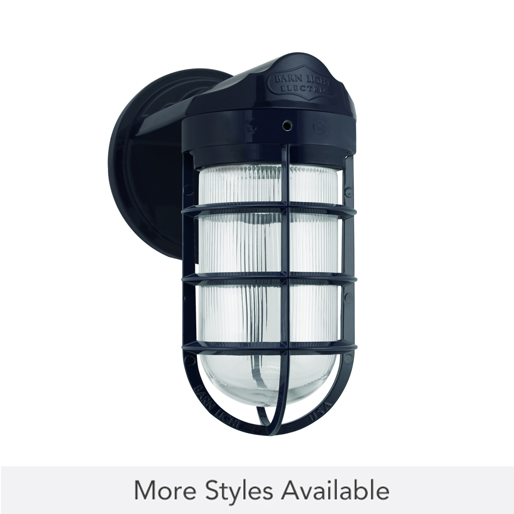 Industrial Static Sconce, 705-Navy, CGG-Standard Cast Guard, RIB-Ribbed Glass